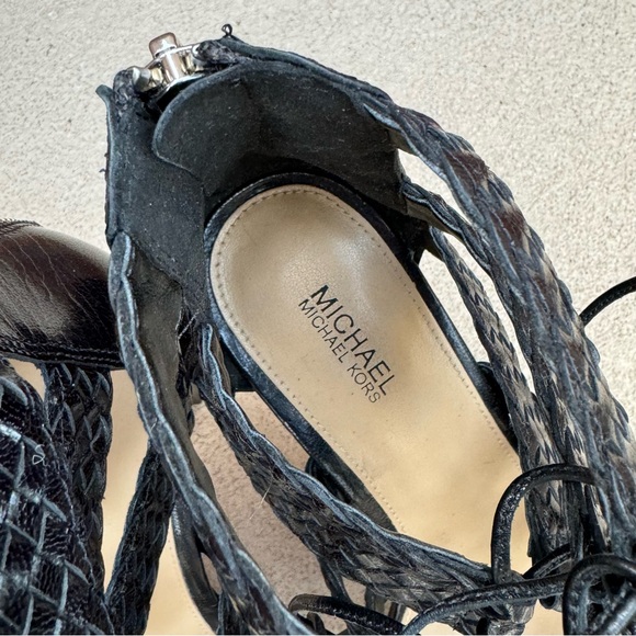 MICHAEL KORS “MONTEREY” Leather Weave, Back Zip Sandal in Black Sz 9 - Picture 7 of 12